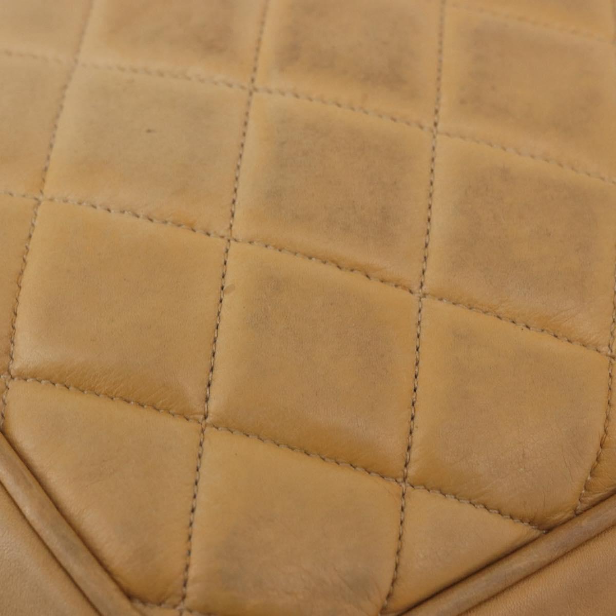CHANEL Matelasse Chain Shoulder Bag Lamb Skin Beige Gold CC Auth bs36177