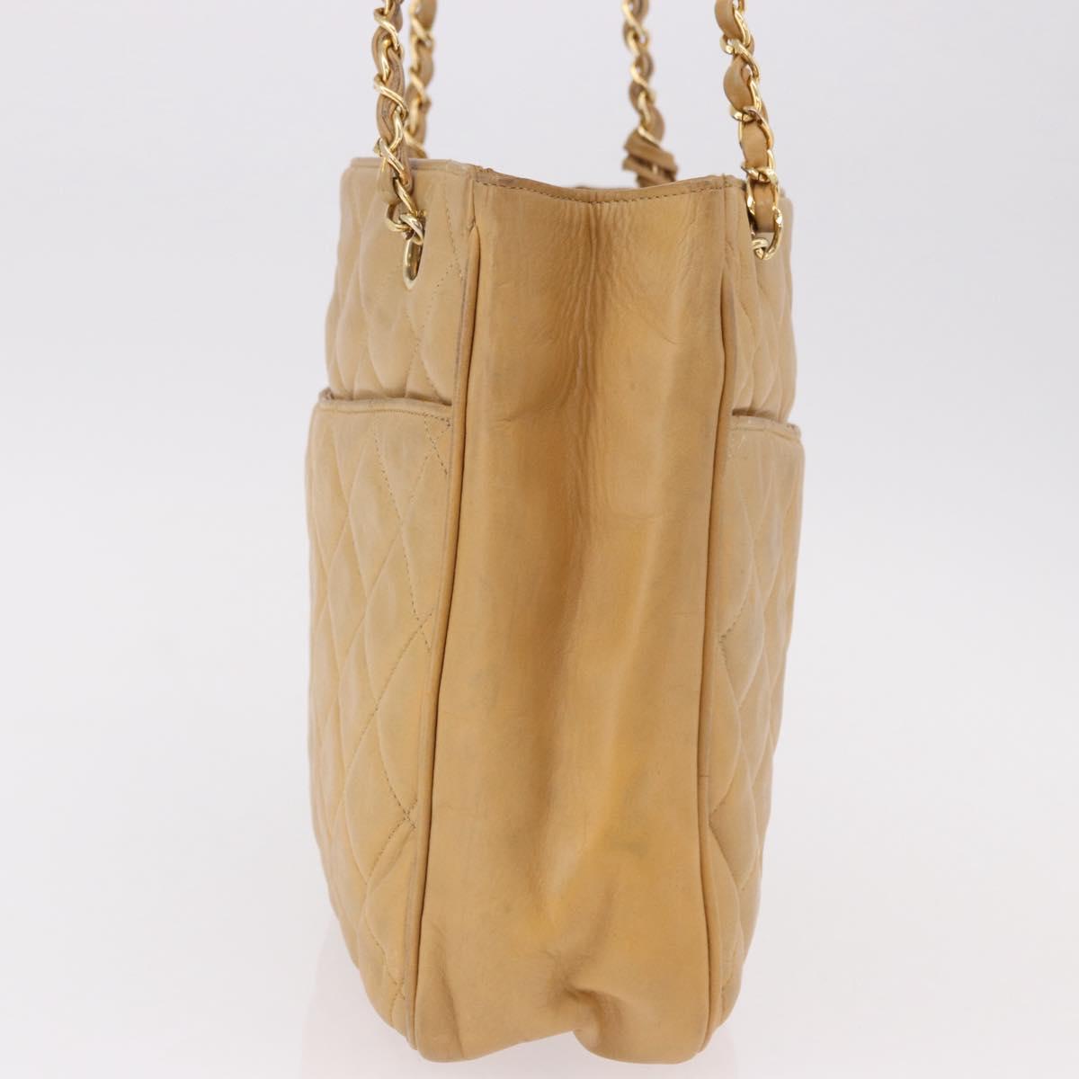 CHANEL Matelasse Chain Shoulder Bag Lamb Skin Beige Gold CC Auth bs36177