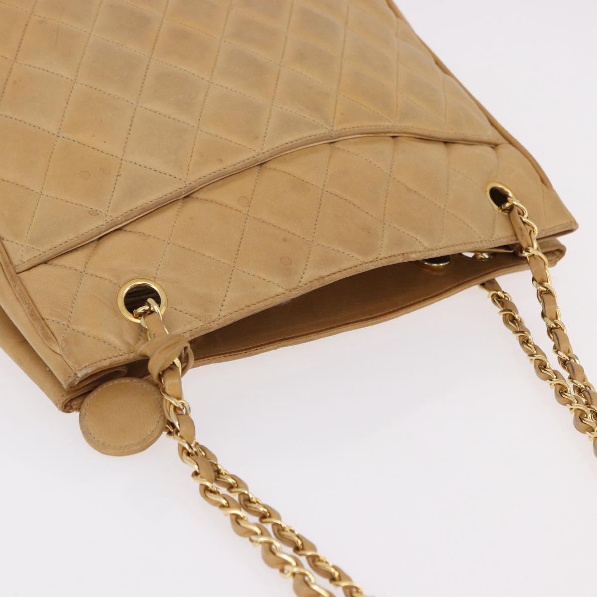 CHANEL Matelasse Chain Shoulder Bag Lamb Skin Beige Gold CC Auth bs36177