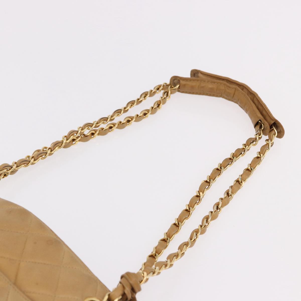 CHANEL Matelasse Chain Shoulder Bag Lamb Skin Beige Gold CC Auth bs36177