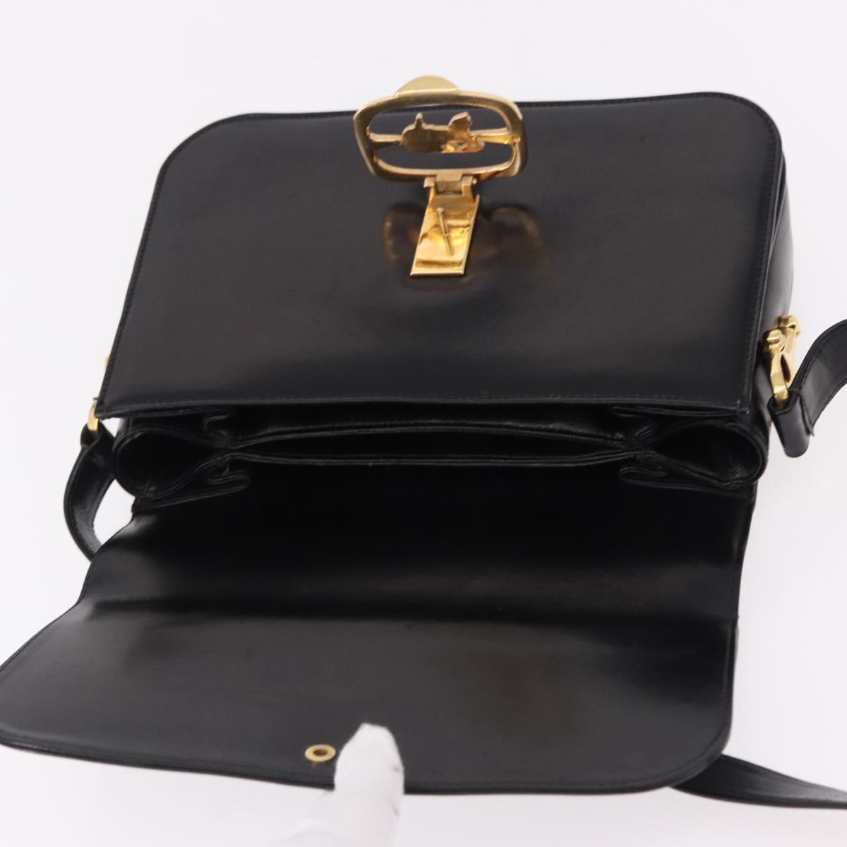 CELINE Shoulder Bag Leather Black Gold Auth bs36178A