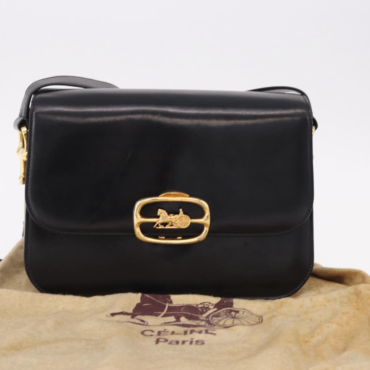 CELINE Shoulder Bag Leather Black Gold Auth bs36178A