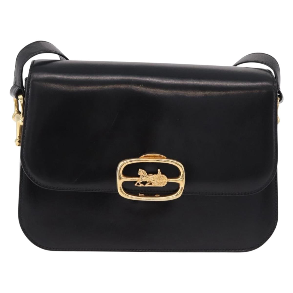 CELINE Shoulder Bag Leather Black Gold Auth bs36178A