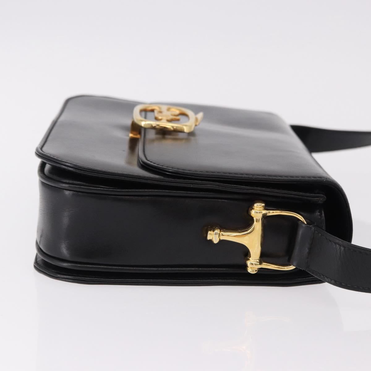 CELINE Shoulder Bag Leather Black Gold Auth bs36178A