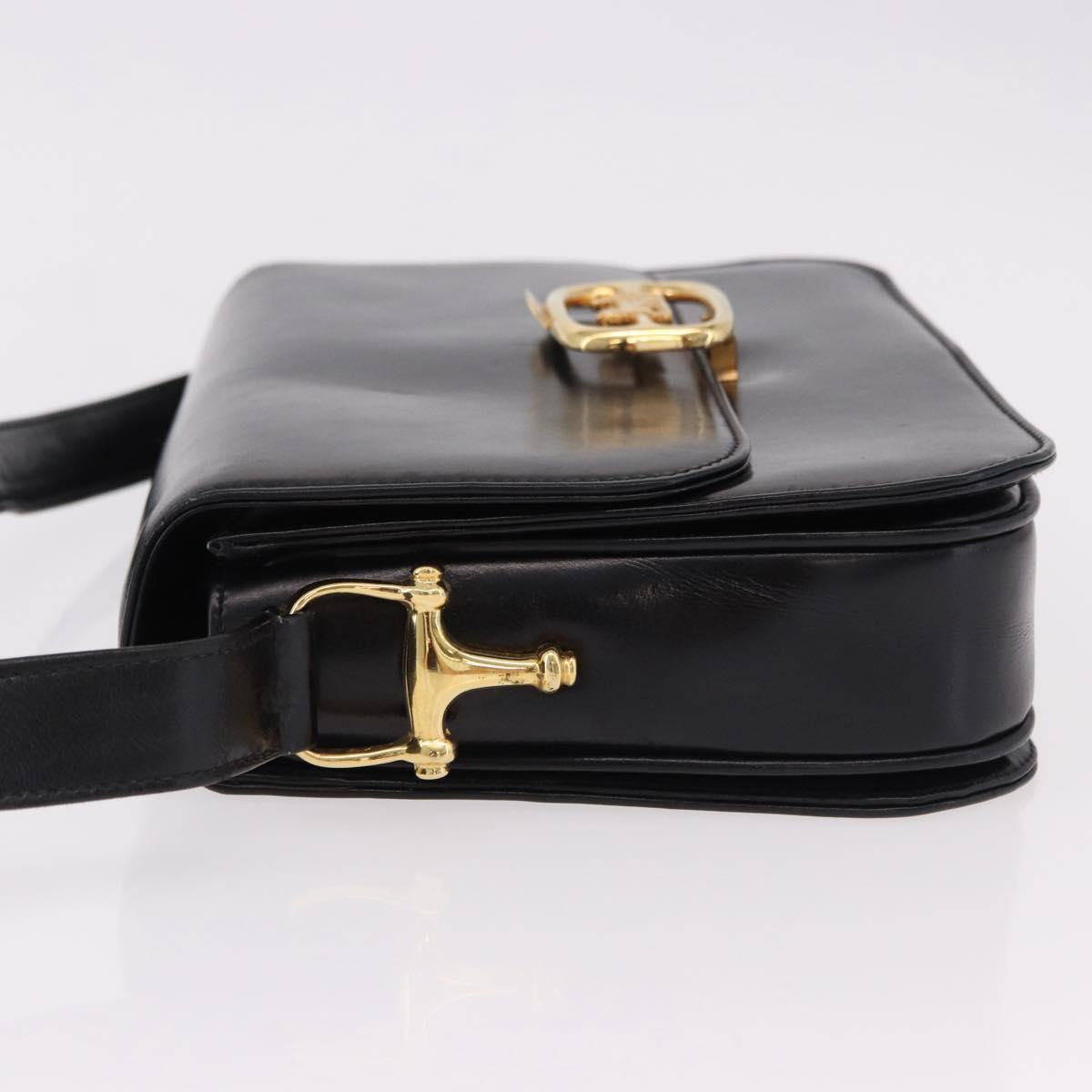 CELINE Shoulder Bag Leather Black Gold Auth bs36178A