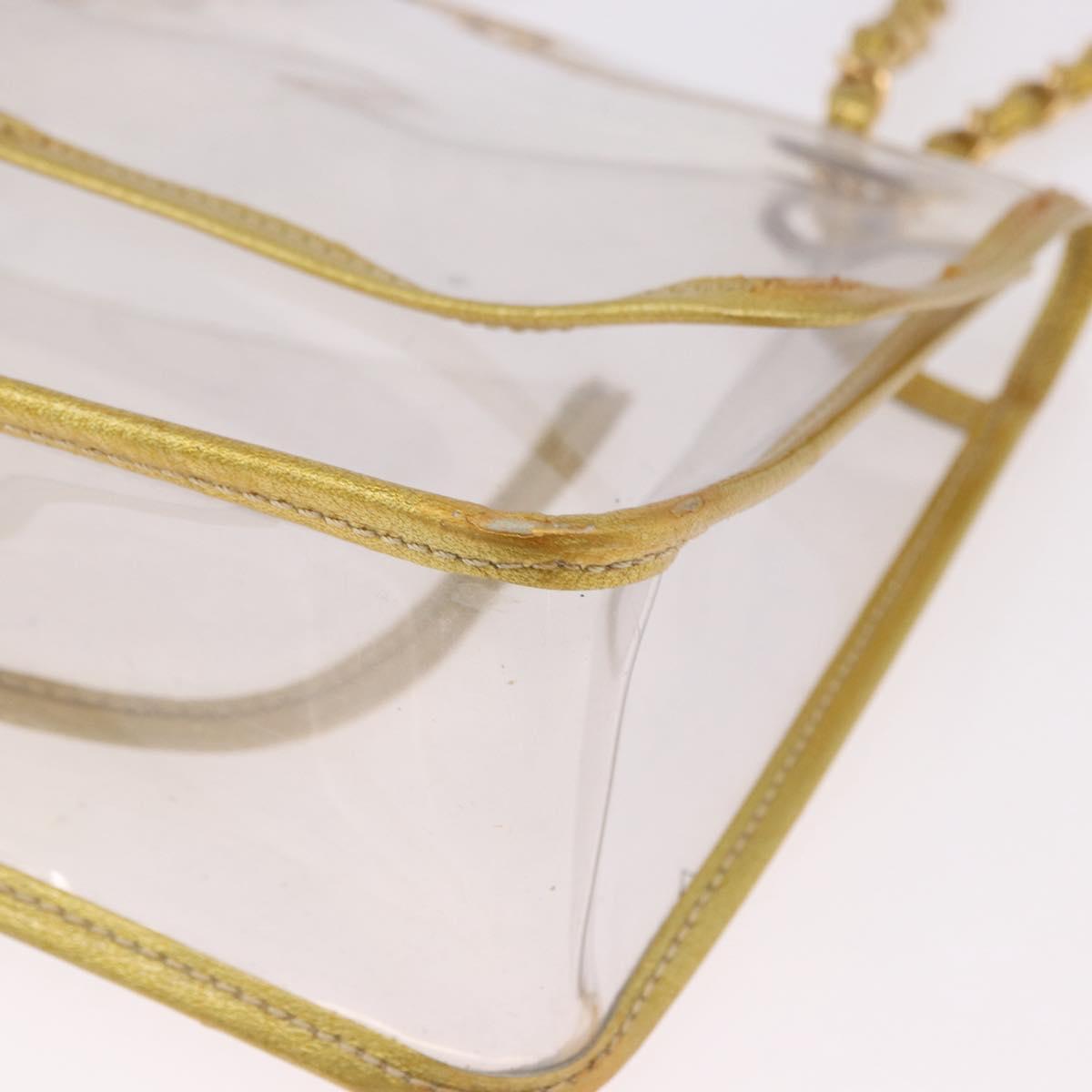 CHANEL Chain Shoulder Bag Vinyl Clear Gold CC Auth bs36180A