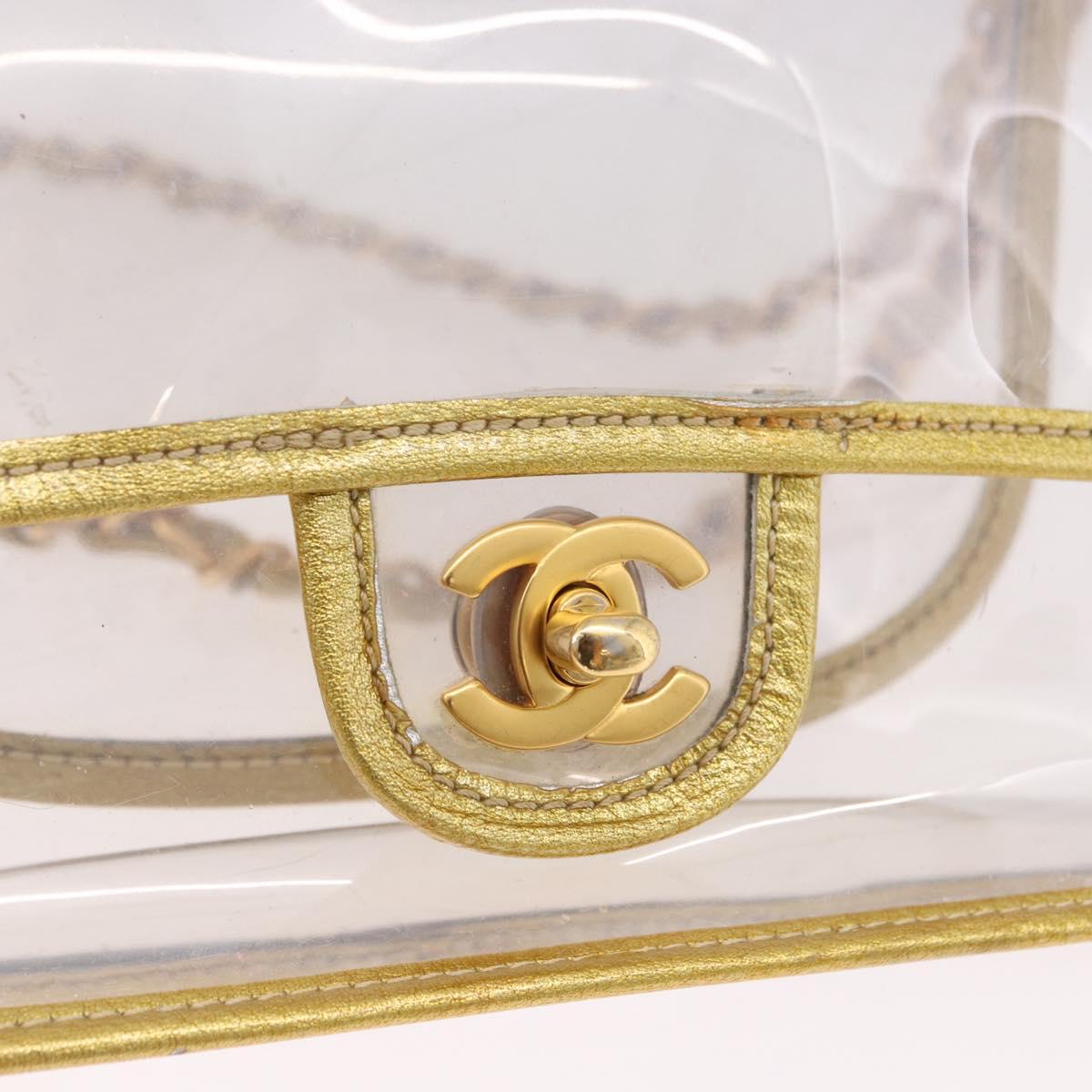 CHANEL Chain Shoulder Bag Vinyl Clear Gold CC Auth bs36180A