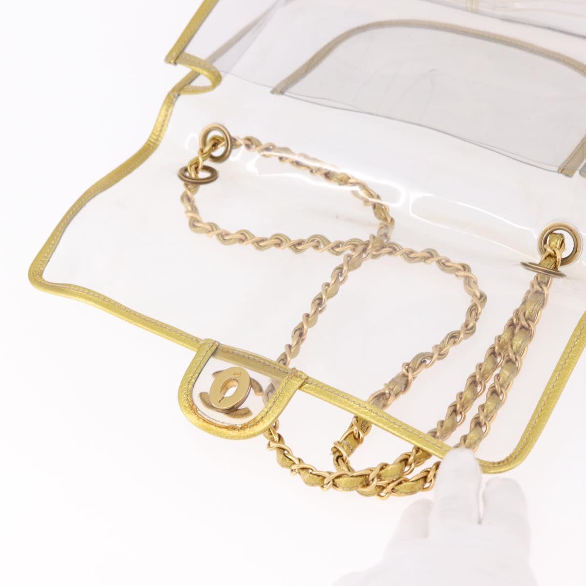 CHANEL Chain Shoulder Bag Vinyl Clear Gold CC Auth bs36180A