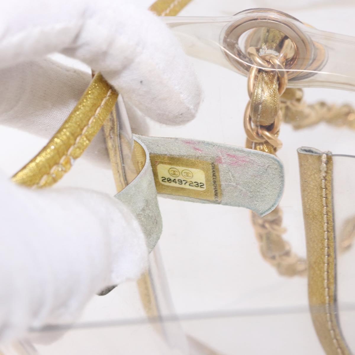 CHANEL Chain Shoulder Bag Vinyl Clear Gold CC Auth bs36180A