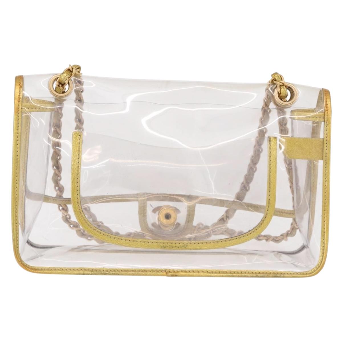 CHANEL Chain Shoulder Bag Vinyl Clear Gold CC Auth bs36180A