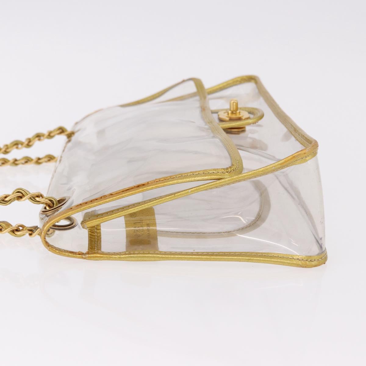 CHANEL Chain Shoulder Bag Vinyl Clear Gold CC Auth bs36180A