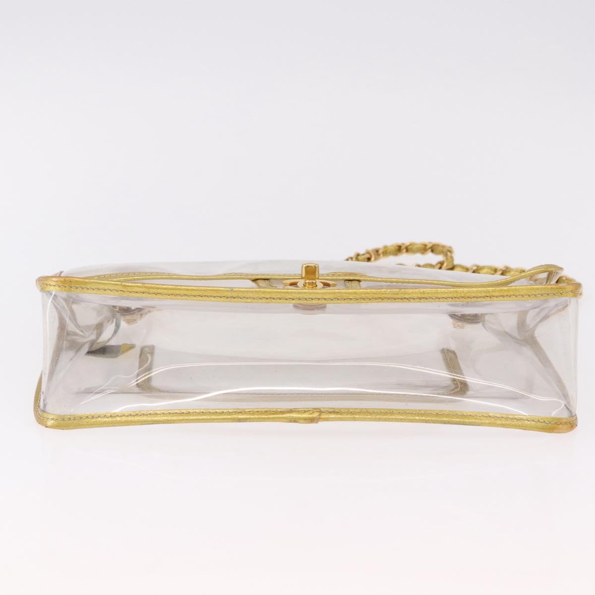 CHANEL Chain Shoulder Bag Vinyl Clear Gold CC Auth bs36180A