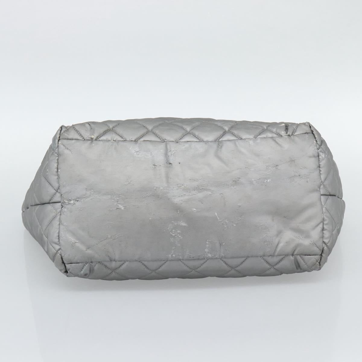 CHANEL Cococoon Tote Bag Coated Canvas Silver CC Auth bs36183