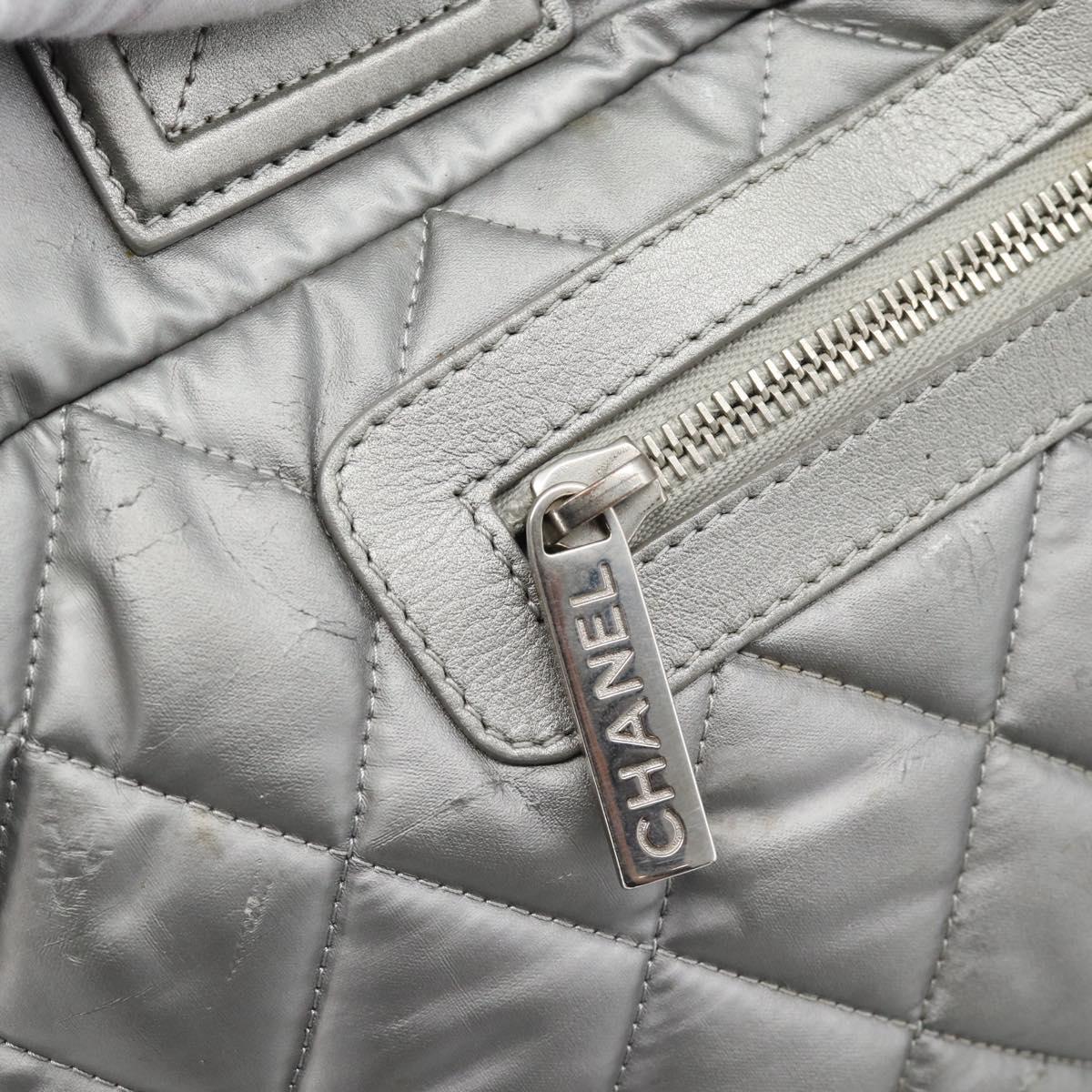 CHANEL Cococoon Tote Bag Coated Canvas Silver CC Auth bs36183