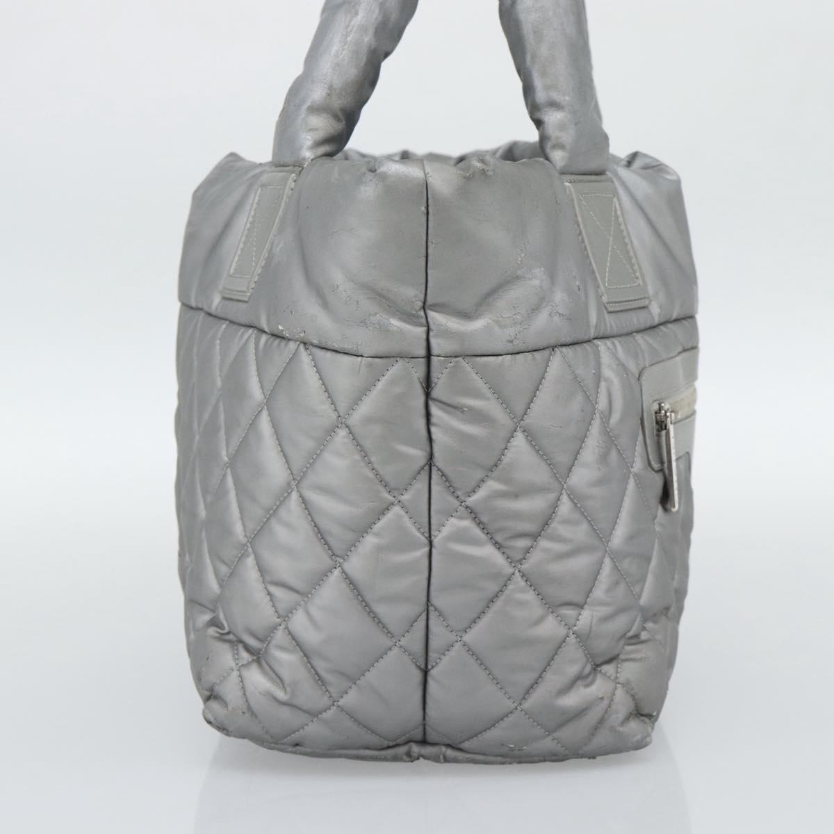 CHANEL Cococoon Tote Bag Coated Canvas Silver CC Auth bs36183