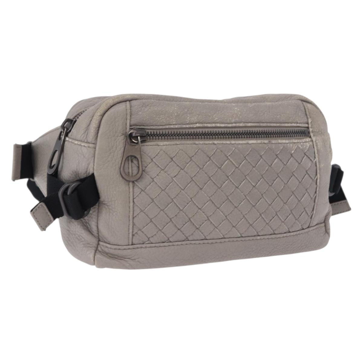 BOTTEGA VENETA INTRECCIATO Waist Bag Leather Gray Auth bs36187