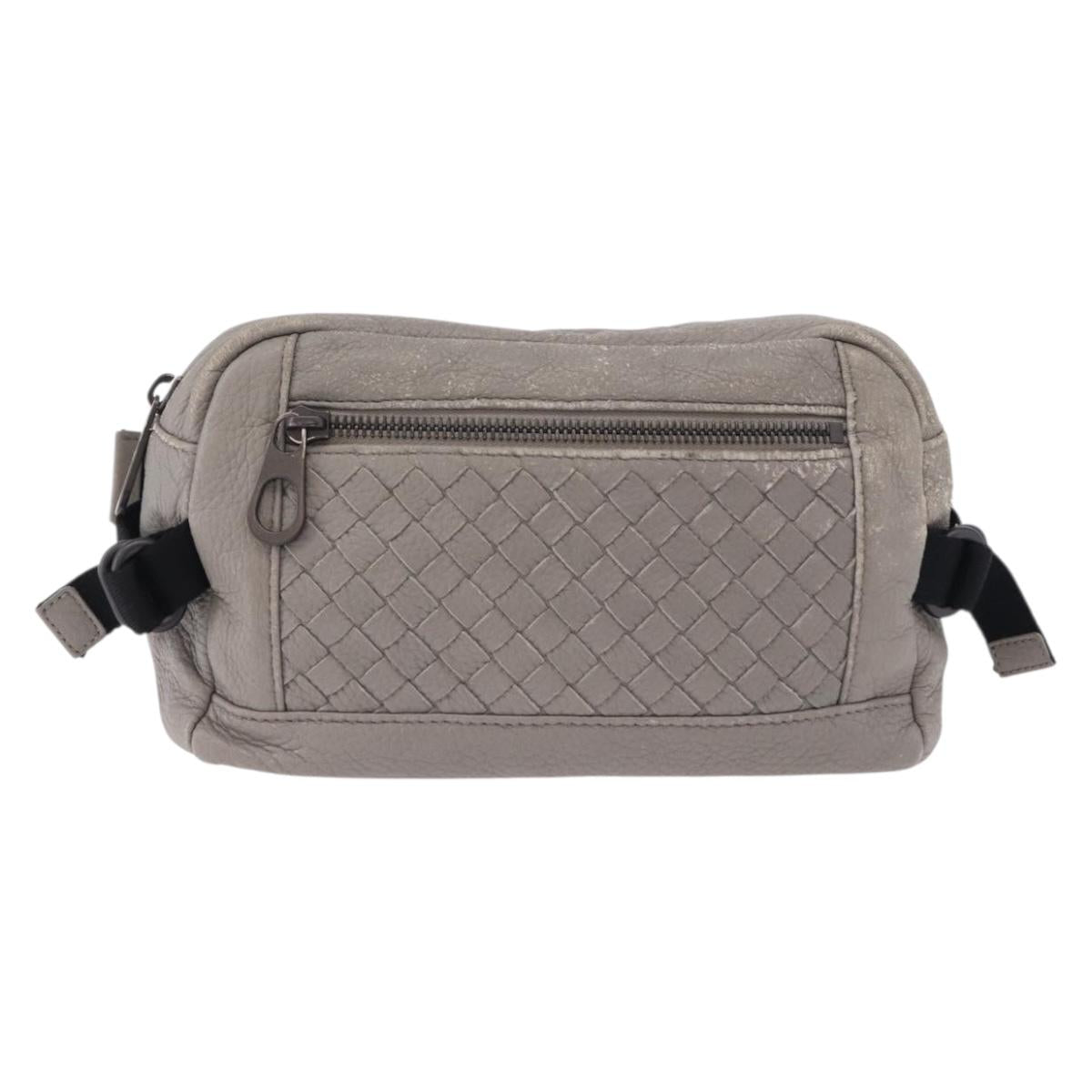 BOTTEGA VENETA INTRECCIATO Waist Bag Leather Gray Auth bs36187