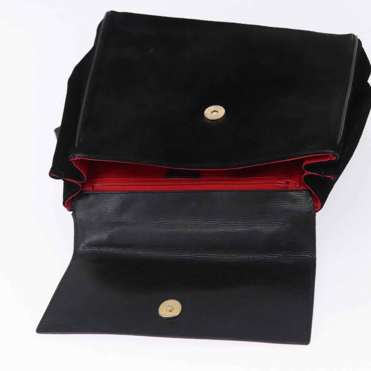 CELINE Hand Bag Suede Leather 2way Black Gold Auth bs36188