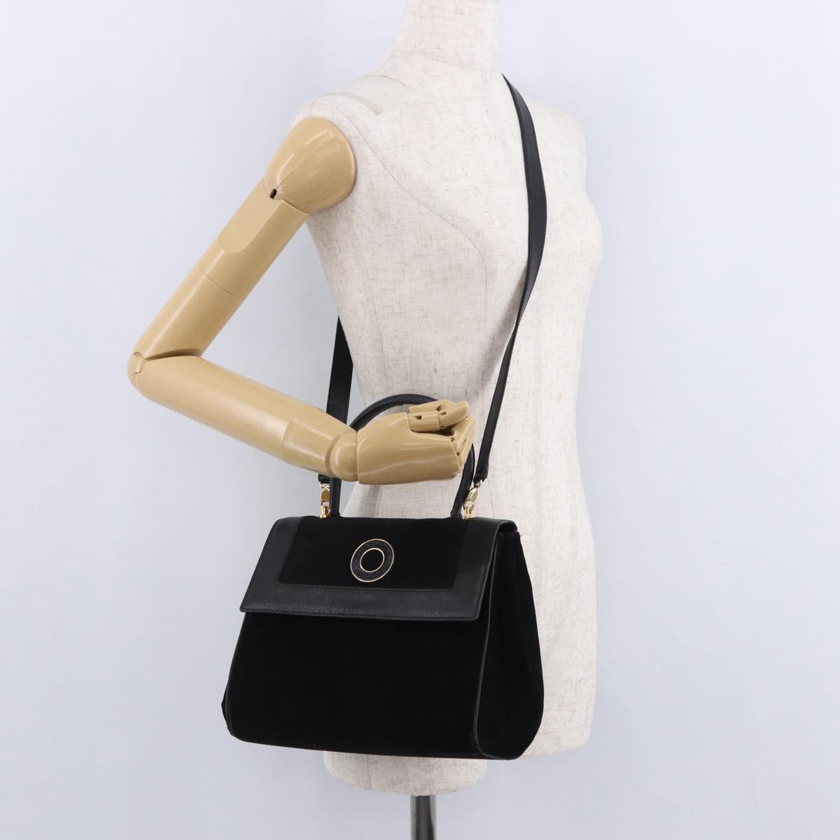 CELINE Hand Bag Suede Leather 2way Black Gold Auth bs36188