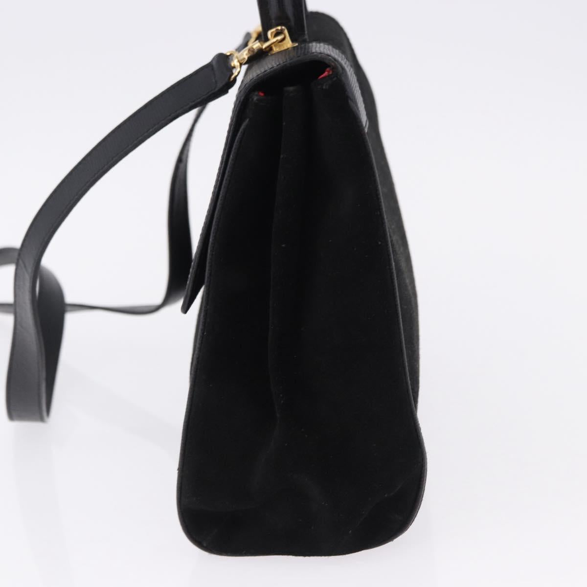 CELINE Hand Bag Suede Leather 2way Black Gold Auth bs36188