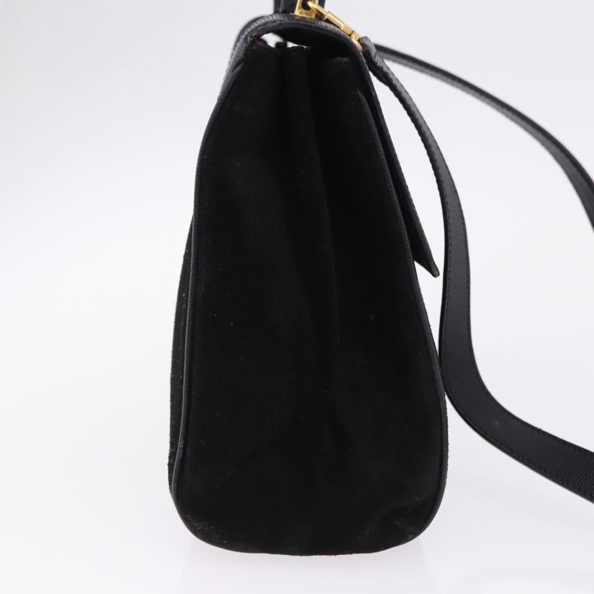 CELINE Hand Bag Suede Leather 2way Black Gold Auth bs36188