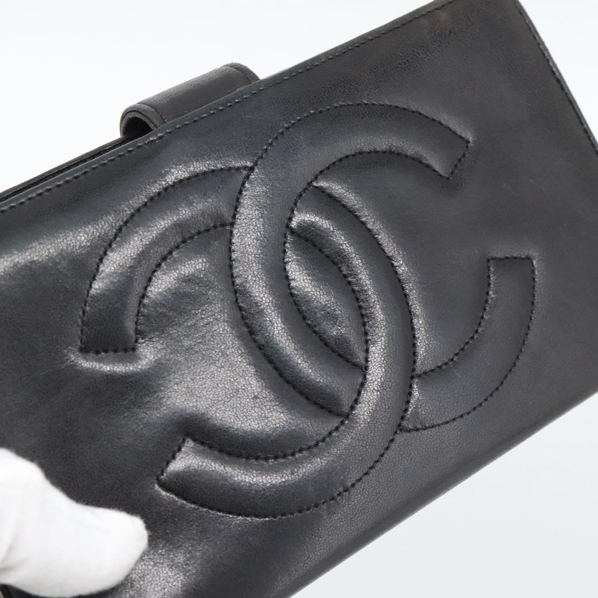 CHANEL COCO Mark Long Wallet Leather Black CC Auth bs36189