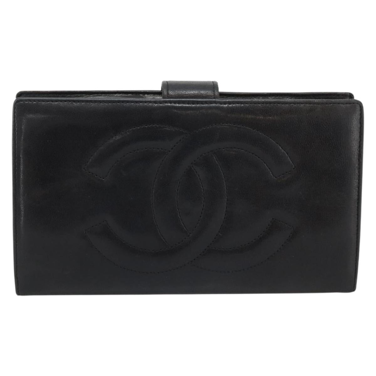CHANEL COCO Mark Long Wallet Leather Black CC Auth bs36189
