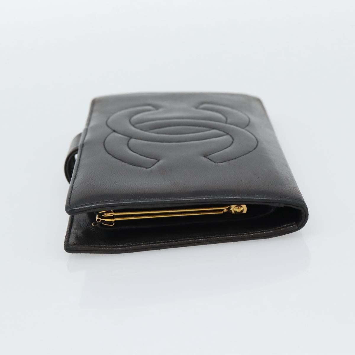 CHANEL COCO Mark Long Wallet Leather Black CC Auth bs36189