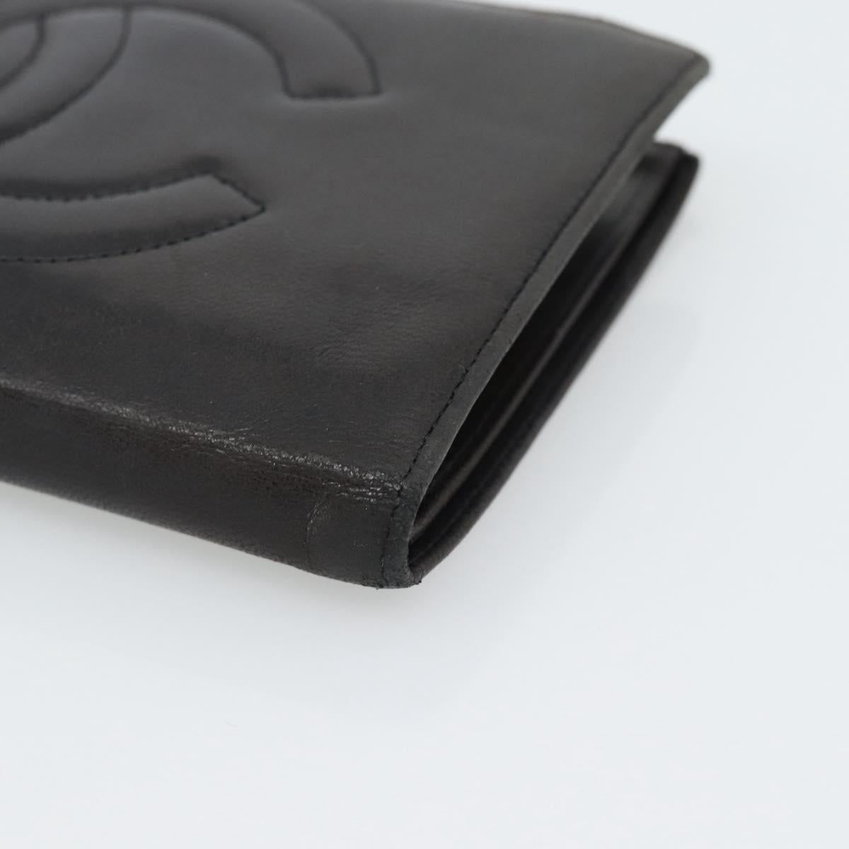 CHANEL COCO Mark Long Wallet Leather Black CC Auth bs36189