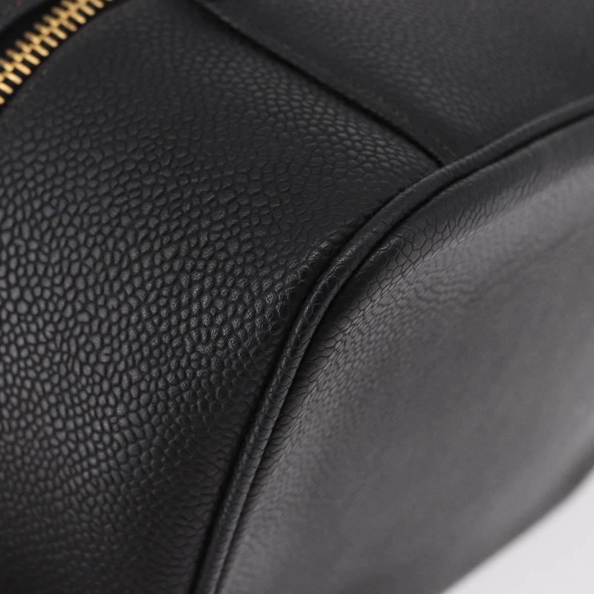 CHANEL COCO Mark Vanity Hand Bag Caviar Skin Black Gold CC Auth bs36190