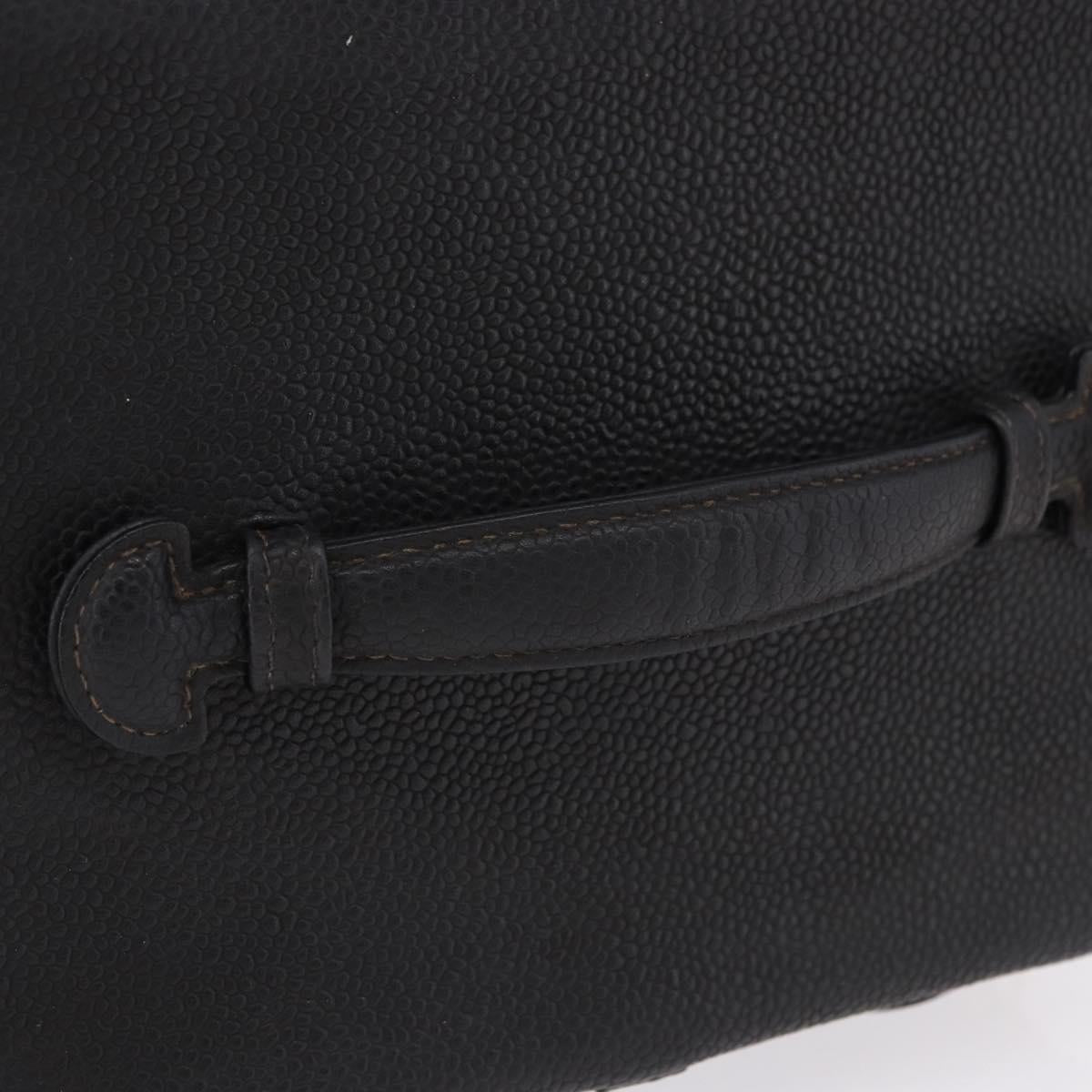 CHANEL COCO Mark Vanity Hand Bag Caviar Skin Black Gold CC Auth bs36190