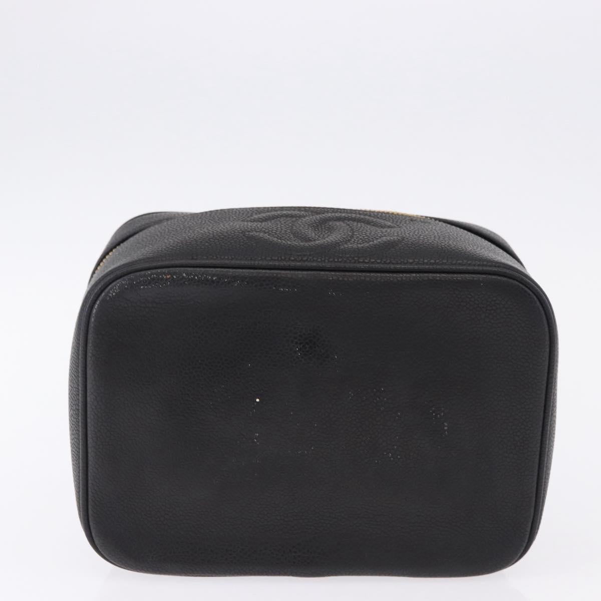 CHANEL COCO Mark Vanity Hand Bag Caviar Skin Black Gold CC Auth bs36190