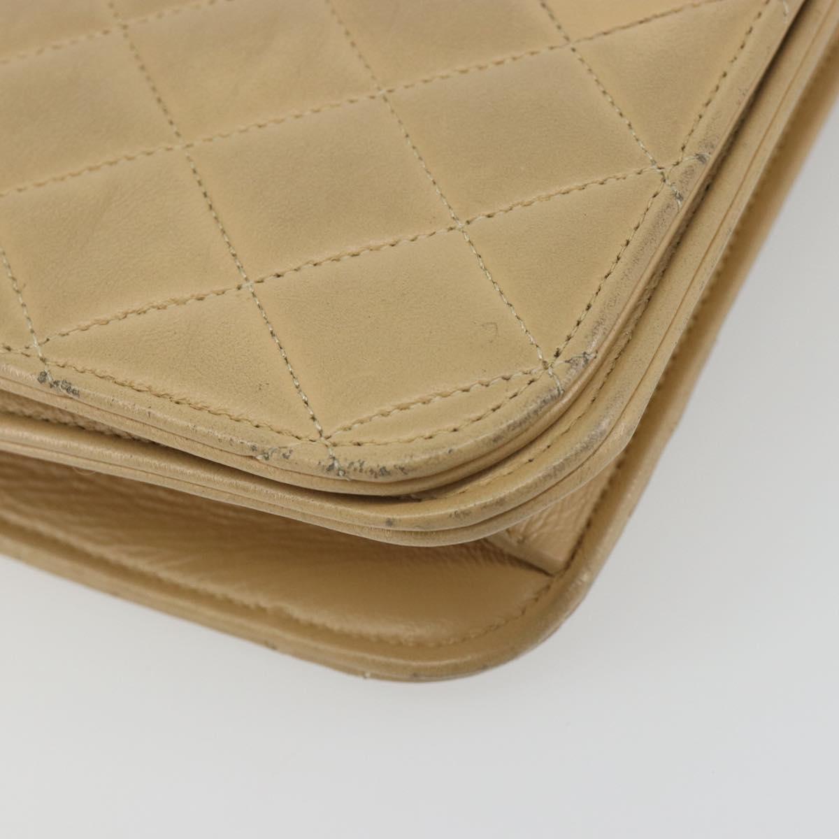 CHANEL Matelasse Chain Shoulder Bag Lamb Skin Beige Gold CC Auth bs36192