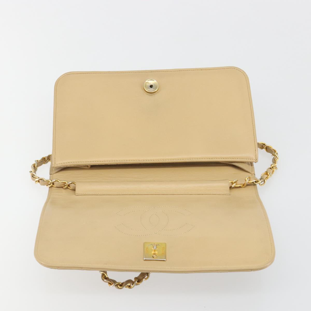 CHANEL Matelasse Chain Shoulder Bag Lamb Skin Beige Gold CC Auth bs36192