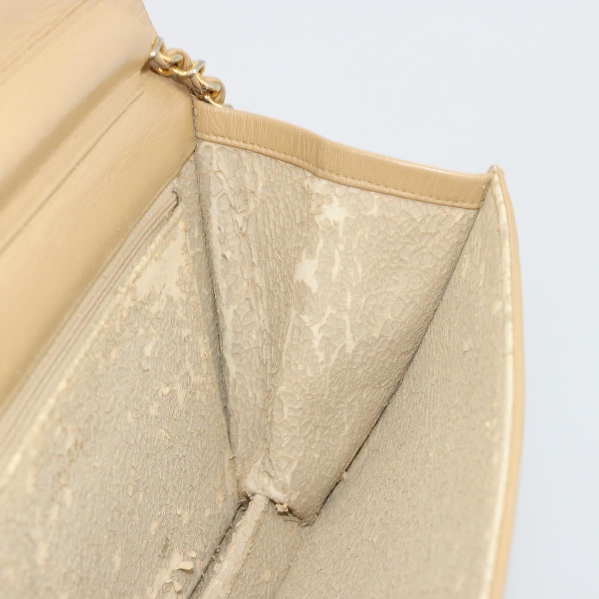 CHANEL Matelasse Chain Shoulder Bag Lamb Skin Beige Gold CC Auth bs36192
