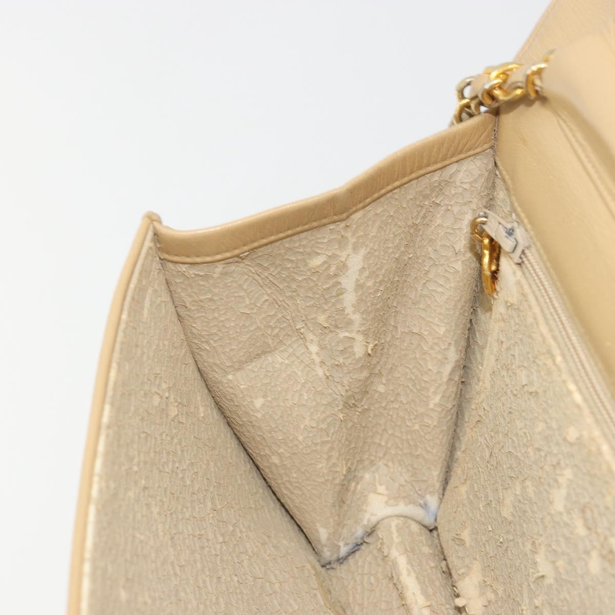 CHANEL Matelasse Chain Shoulder Bag Lamb Skin Beige Gold CC Auth bs36192