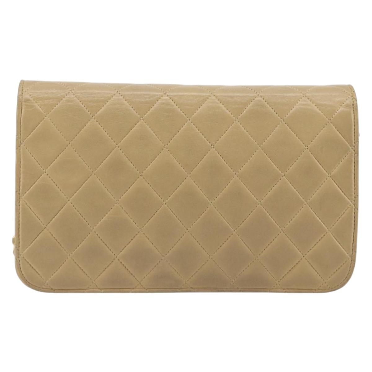 CHANEL Matelasse Chain Shoulder Bag Lamb Skin Beige Gold CC Auth bs36192