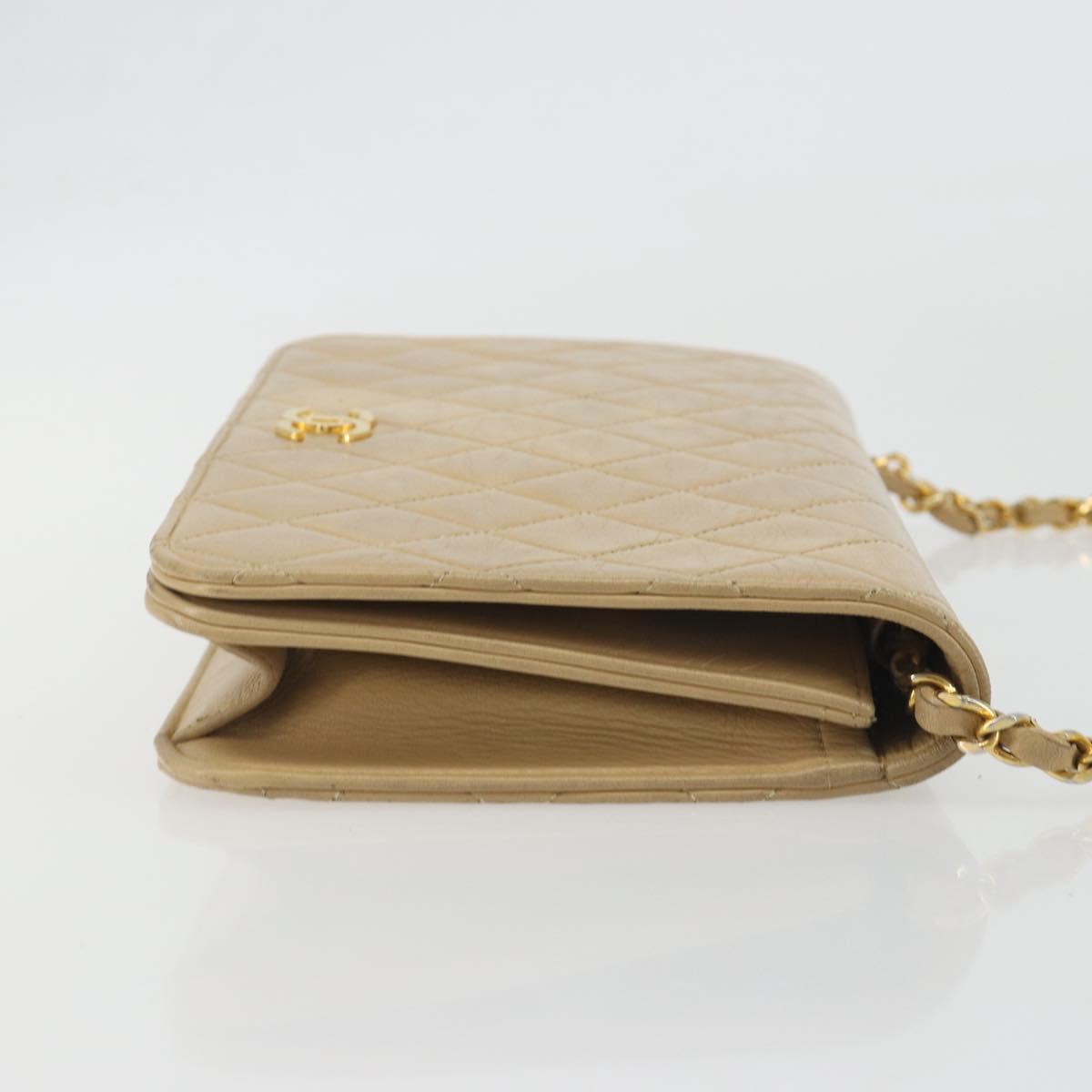 CHANEL Matelasse Chain Shoulder Bag Lamb Skin Beige Gold CC Auth bs36192