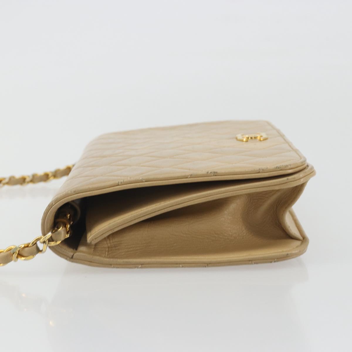 CHANEL Matelasse Chain Shoulder Bag Lamb Skin Beige Gold CC Auth bs36192