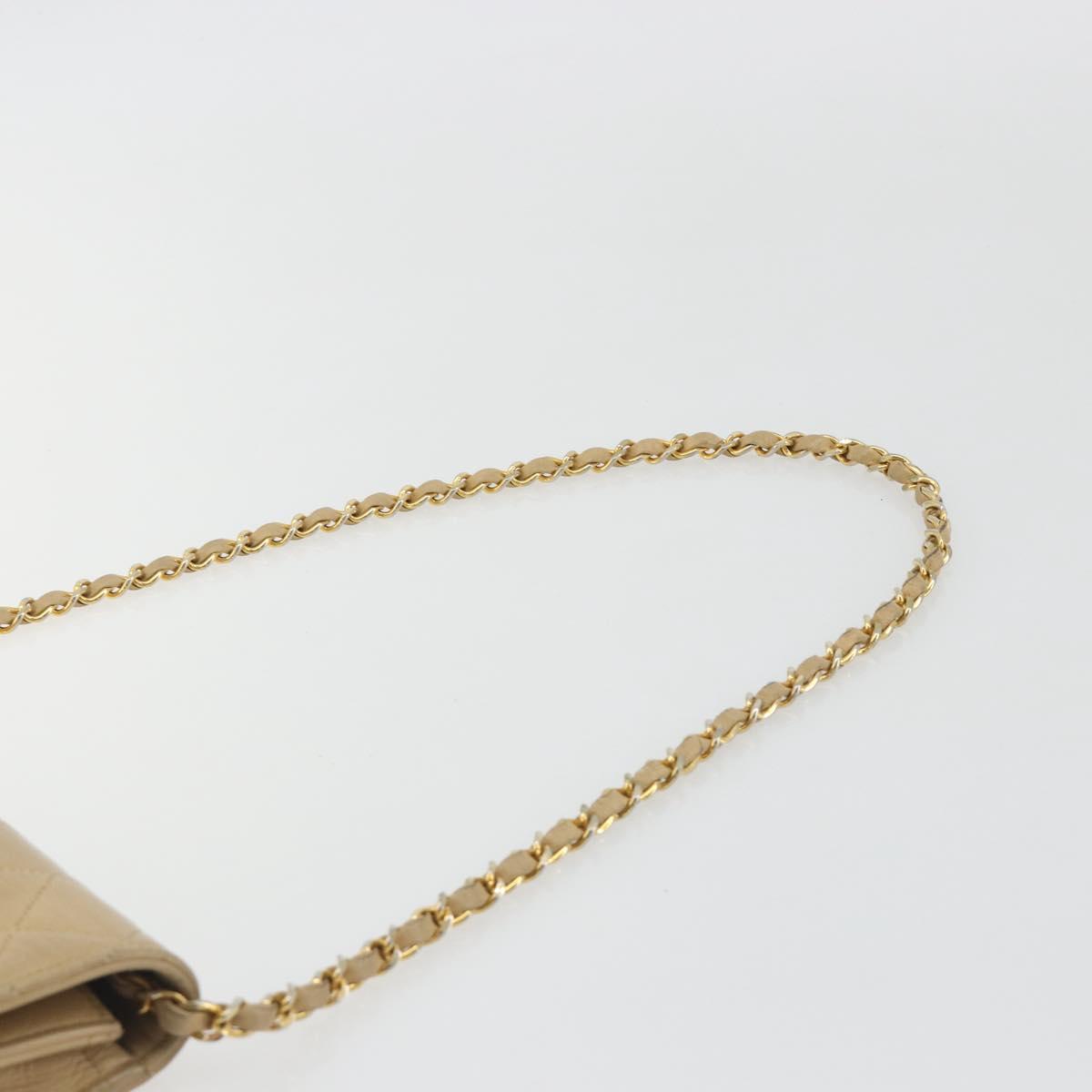 CHANEL Matelasse Chain Shoulder Bag Lamb Skin Beige Gold CC Auth bs36192