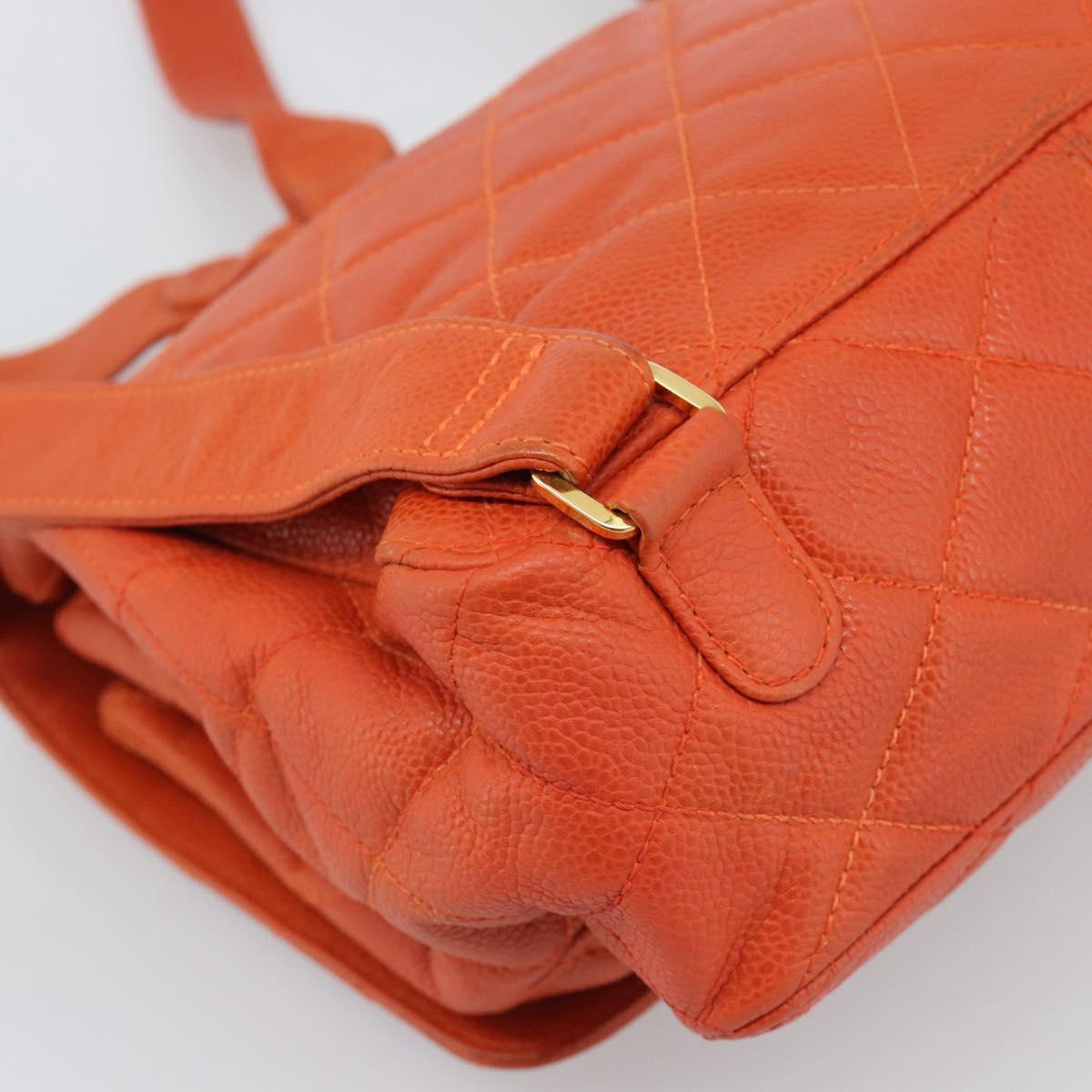 CHANEL Matelasse Backpack Caviar Skin Orange Gold CC Auth bs36193