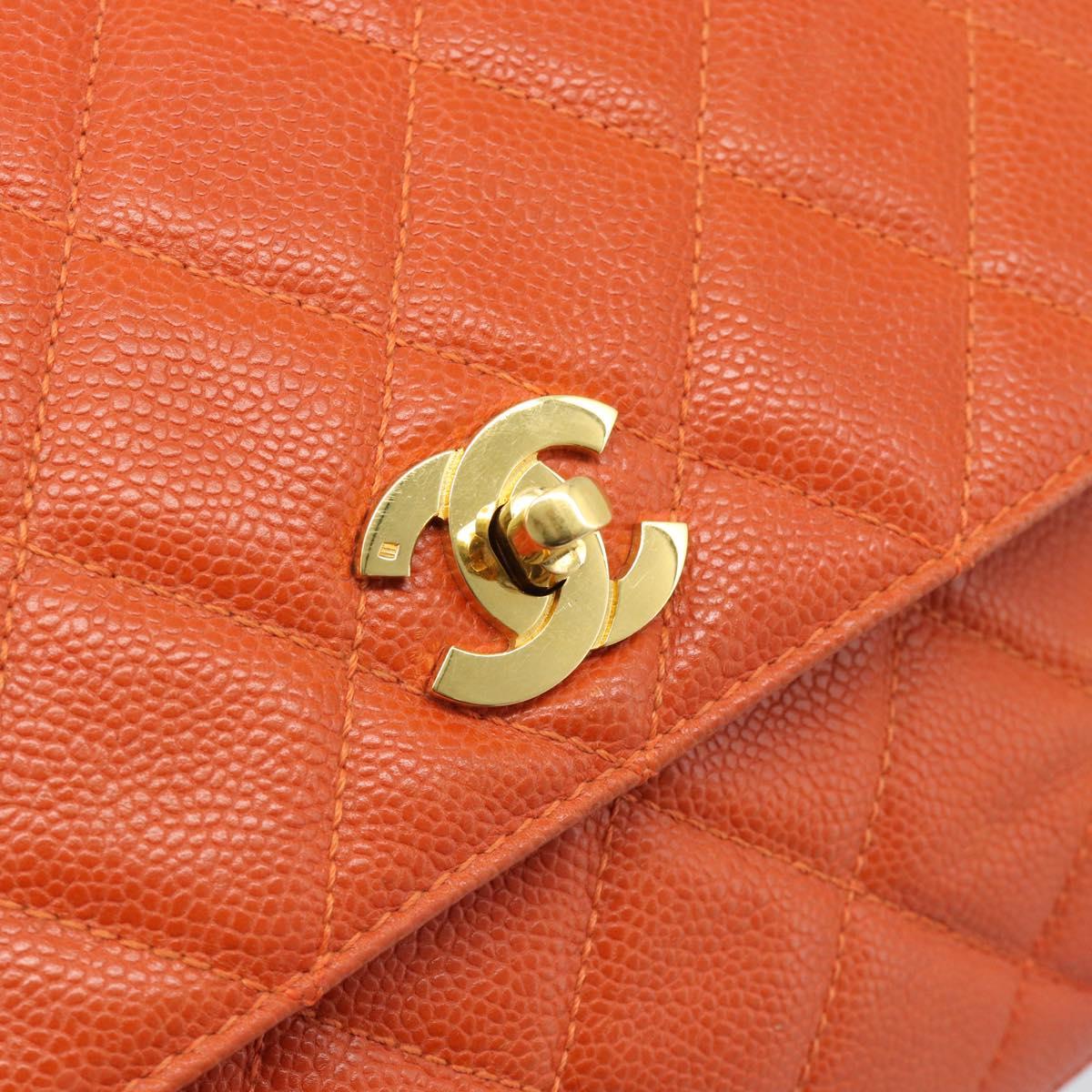 CHANEL Matelasse Backpack Caviar Skin Orange Gold CC Auth bs36193