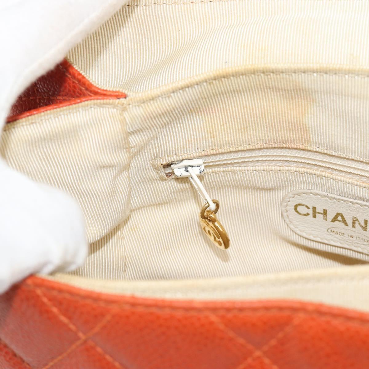 CHANEL Matelasse Backpack Caviar Skin Orange Gold CC Auth bs36193