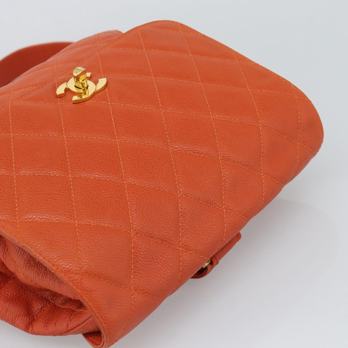 CHANEL Matelasse Backpack Caviar Skin Orange Gold CC Auth bs36193