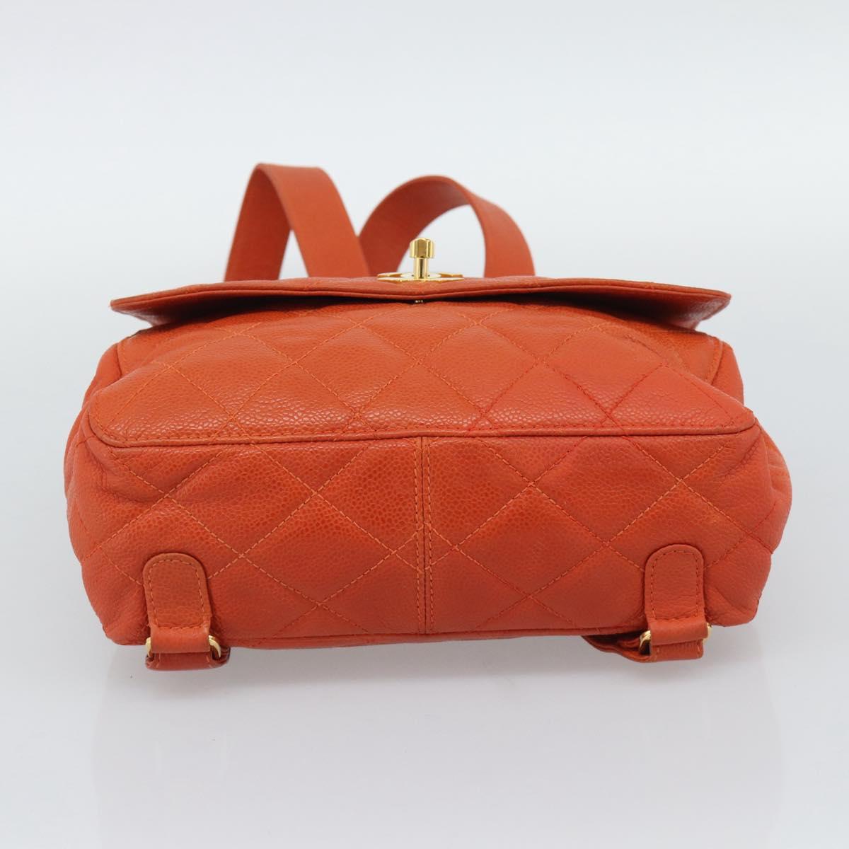 CHANEL Matelasse Backpack Caviar Skin Orange Gold CC Auth bs36193