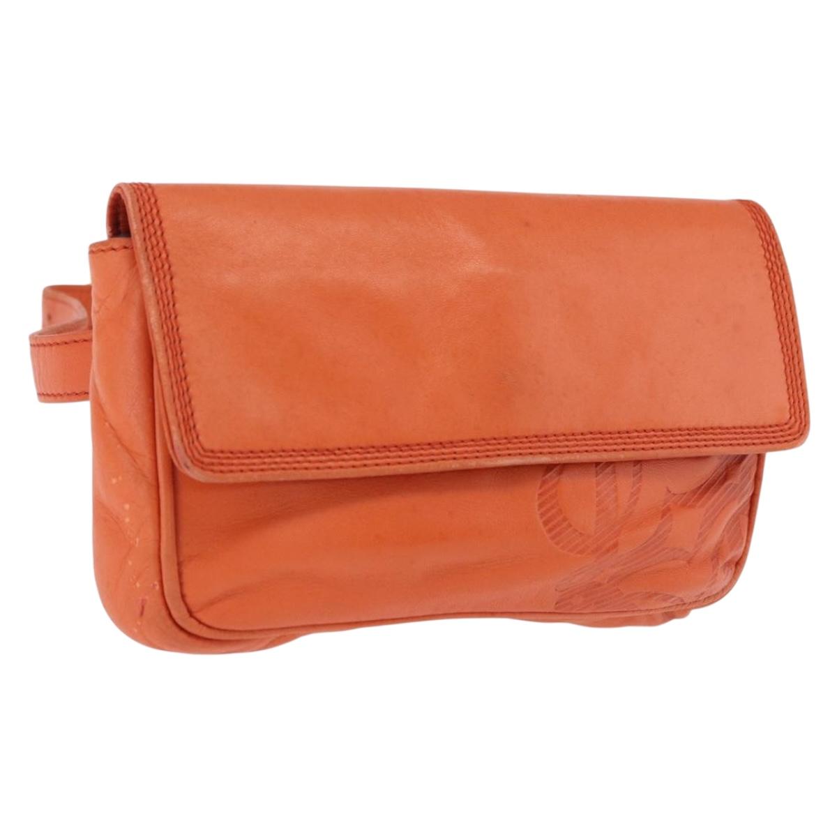 LOEWE Anagram Waist bag Leather Orange Gold Auth bs36195A