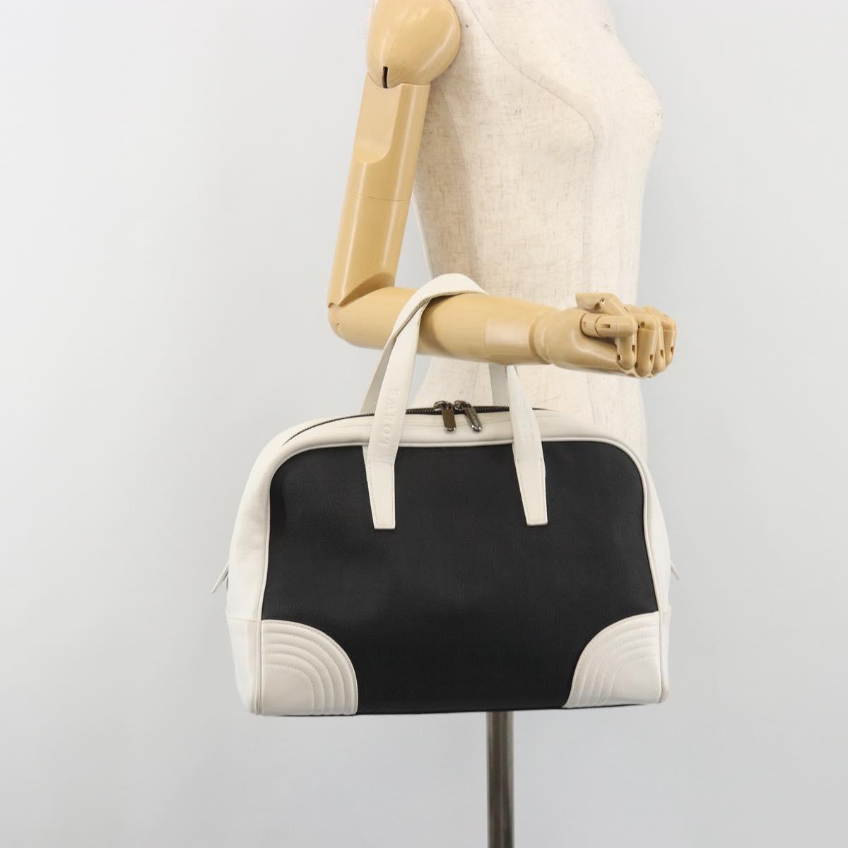 LOEWE Hand Bag Leather PVC White Black Auth bs36198A