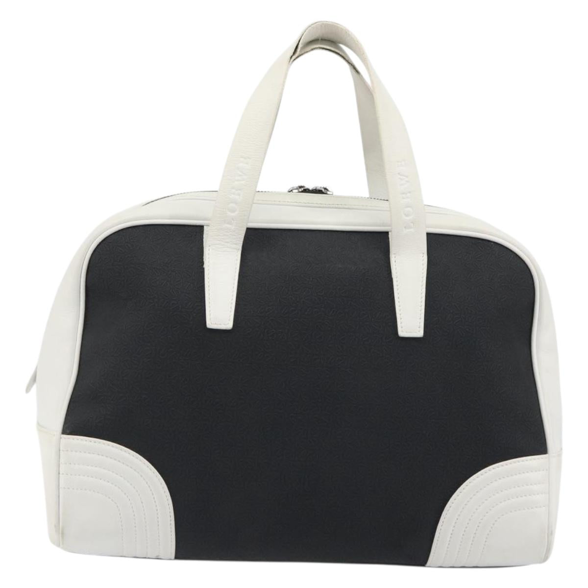 LOEWE Hand Bag Leather PVC White Black Auth bs36198A
