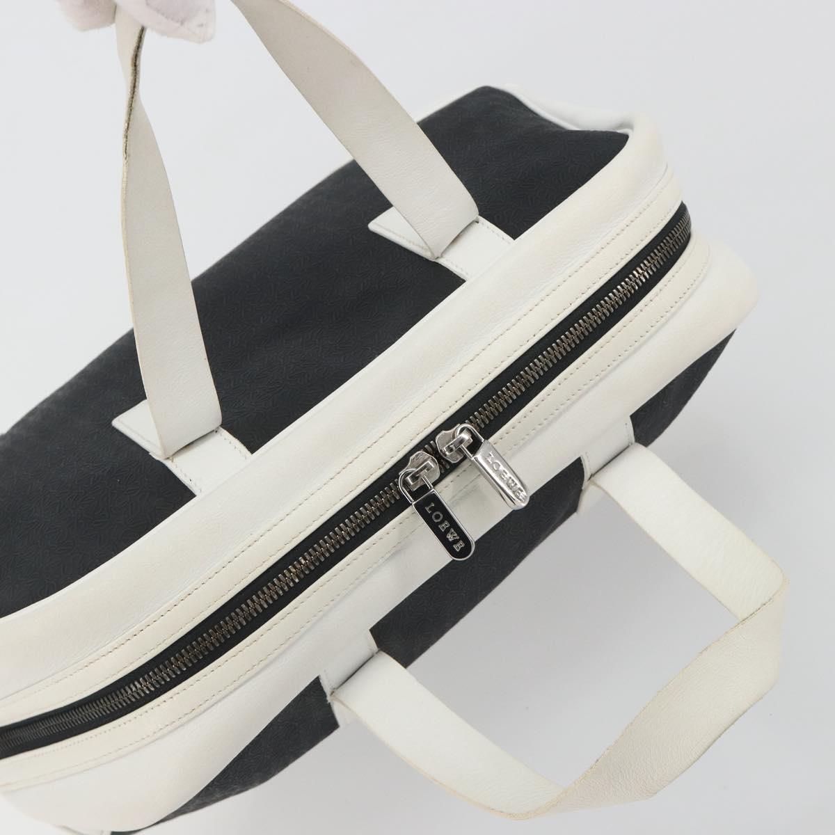 LOEWE Hand Bag Leather PVC White Black Auth bs36198A