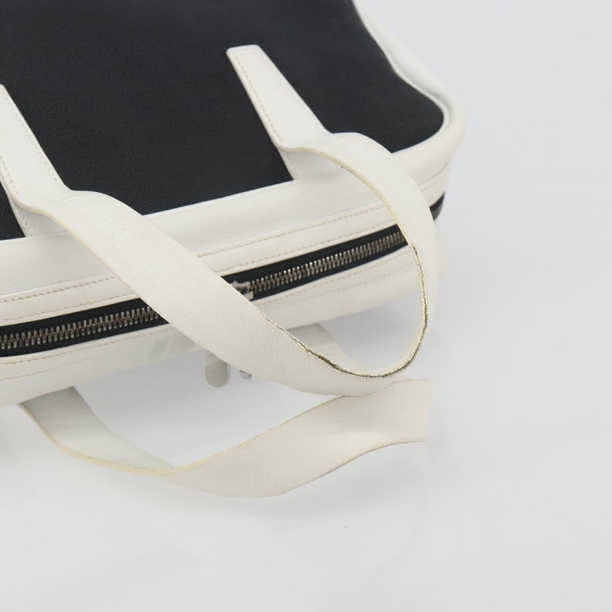 LOEWE Hand Bag Leather PVC White Black Auth bs36198A